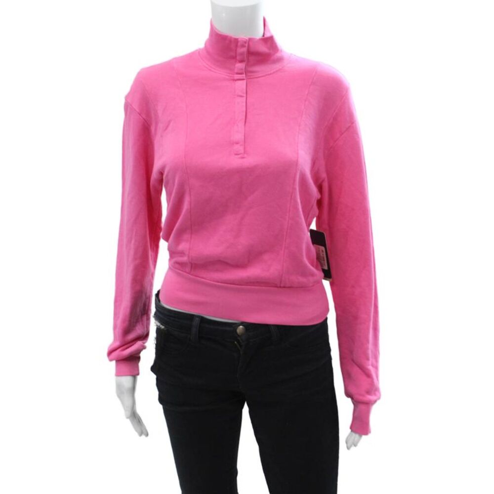 Nux Womens Henley Sweatshirt Pink Mock Neck Long Sleeve Size S